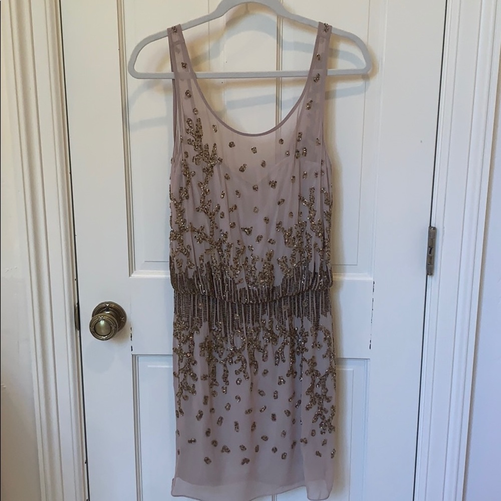 Elegant Beaded Mini Dress - Cream